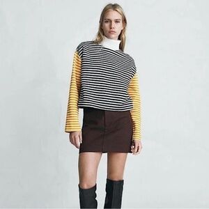 Zara Navy and Yellow Striped Turtleneck Sweater